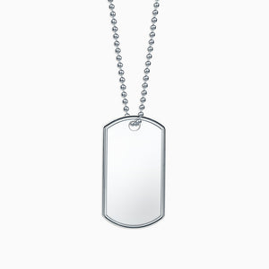 Engravable Mens Large Raised-Edge Sterling Silver Dog Tag Slider Necklace w/ Ball Chain - NSL201031 - Zoom