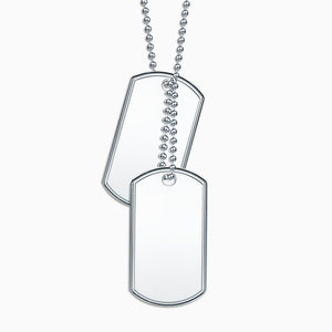 Engravable Mens Large Raised-Edge Sterling Silver Double Dog Tag Slider Necklace w/ Ball Chain and Extension - Zoom