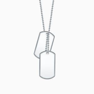 Engravable Mens Large Raised-Edge Sterling Silver Double Dog Tag Slider Necklace w/ Ball Chain and Extension
