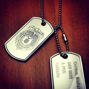 Engravable Mens Large Raised-Edge Sterling Silver Double Dog Tag Slider Necklace w/ Ball Chain and Extension - Custom Engraving