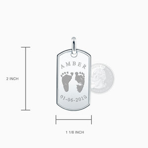 Men's Large Raised Edge Sterling Silver Dog Tag Pendant Engraved with Actual Baby Footprints - Size Measurements 2 inch x 1 1/8 inch (PSL140721L)