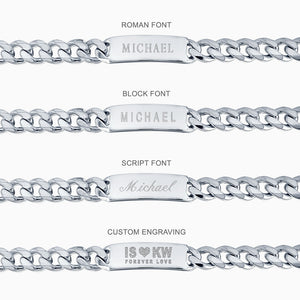 Engraving Options for Men's Heavy Sterling Silver ID Bracelet with Cuban Links