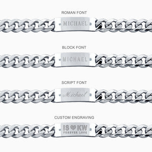 Men’s Sterling Silver 15 mm Cuban Link Diamond ID Bracelet 1/2 inch Wide - Engraving Ideas