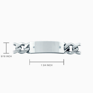 Engravable Men’s 400 Gauge Sterling Silver Cuban Link Diamond ID Bracelet - 15 mm