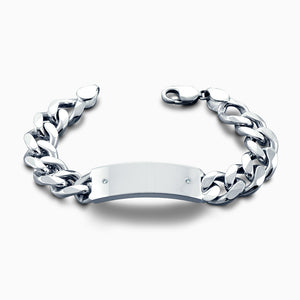 Men’s Sterling Silver 15 mm Cuban Link Diamond ID Bracelet 1/2 inch Wide (Engravable)