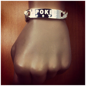 Men's Sterling Silver Poker Champion ID Bracelet with Diamond Accents