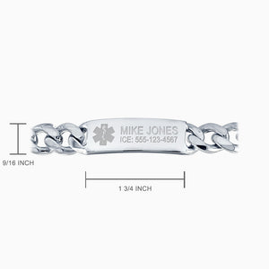 Men’s Sterling Silver Heavy Medical Alert ID Bracelet - Dimensions