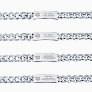 Men’s Sterling Silver Heavy Medical Alert ID Bracelet - Information Engraving
