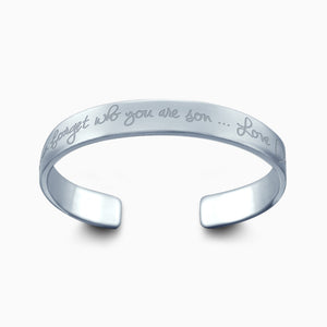 Men's Sterling Silver Cuff Bracelet, 10 mm - Custom Engraved with Handwriting