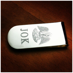 Sterling Silver Smooth Edge Money Clip Engraved with Family Crest