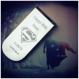Sterling Silver Smooth Edge Money Clip Engraved with Superman Symbol
