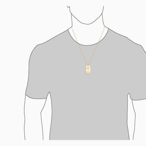 Engravable Men's 14k Yellow Gold Flat Custom Graduation Dog Tag Slider Necklace with Ball Chain - Medium - Fit Detail