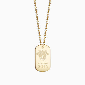 Engravable Men's 14k Yellow Gold Flat Custom Graduation Dog Tag Slider Necklace with Ball Chain - Medium - Zoom