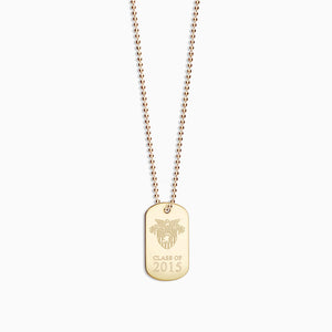 Engravable Men's 14k Yellow Gold Flat Custom Graduation Dog Tag Slider Necklace with Ball Chain - Medium