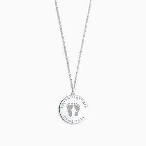 Engravable 7/8 inch Sterling Silver Actual Baby Footprint Disc Charm Necklace
