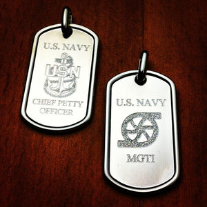 Engravable Mens Sterling Silver Raised-Edge Dog Tag Necklace - Medium - NSL140719 - Custom Military Crest Engraving