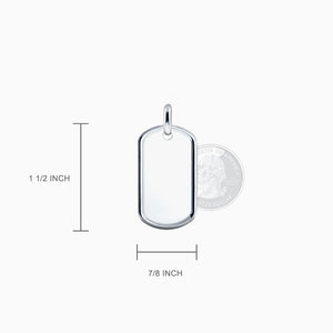 Engravable Mens Sterling Silver Raised-Edge Dog Tag Necklace - Medium - NSL140719 - Tag Size Detail