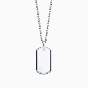 Engravable Mens Sterling Silver Raised-Edge Dog Tag Necklace - Medium - NSL140719 - Zoom Detail