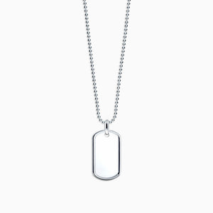 Engravable Men's Sterling Silver Raised-Edge Dog Tag Necklace w/ Bead Chain - Medium