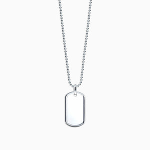 Engravable Men's Sterling Silver Raised-Edge Dog Tag Necklace w/ Bead Chain - Medium - NSL140719