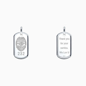 Men's Double Sterling Silver Raised Edge Dog Tag Necklace - Custom Engraved on Front and Back of Each Dog Tag