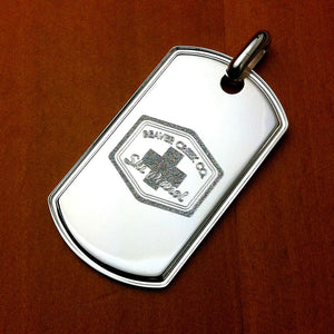 Engravable Men's Raised-Edge Sterling Silver Dog Tag Necklace with Bead Chain - Large - NSL140720L - Engraved with Company Logo for Beaver Creek Co Ski Patrol