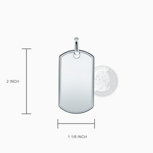Engravable Men's Raised-Edge Sterling Silver Dog Tag Necklace with Bead Chain - Large - NSL140720L - Tag Size 2 inch x 1 1/8 inch