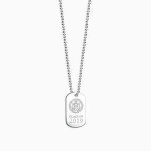 Engravable Men's 14k White Gold Flat Custom Graduation Dog Tag Slider Necklace with Ball Chain - Medium