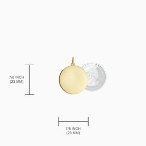 Engravable 7/8 inch 14k Yellow Gold Disc Charm Necklace with Cable Chain - NYG130420 - Pendant Size Measurement