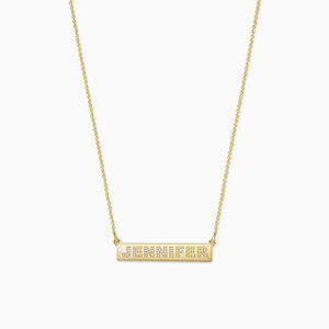 Engravable, 1.25 inch 14k Gold Horizontal Custom Diamond Name Bar Necklace - JENNIFER (NYG220208)