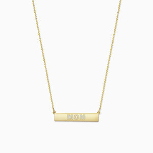 Engravable, 1.25 inch 14k Gold Diamond Mom Horizontal Name Bar Necklace (NYG220210)