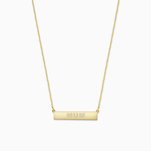 Engravable, 1.25 inch 14k Gold Diamond MUM Horizontal Name Bar Necklace (NYG220212)