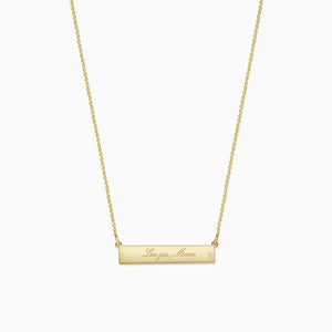 Engravable, 1.25 inch 14k Gold Diamond MAMA Horizontal Name Bar Necklace - Back - Text Engraving (NYG220213)