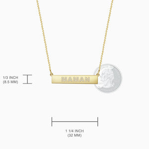 Engravable, 1.25 inch 14k Gold Diamond MAMAN Horizontal Name Bar Necklace - Size Measurements (NYG220214)