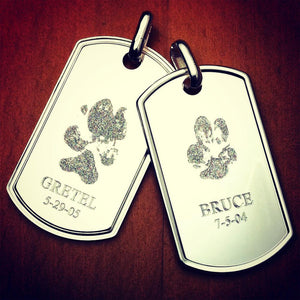 Engravable Men's Raised-Edge Sterling Silver Dog Tag Necklace with Bead Chain - Large - NSL140720L - Custom Engraving of Paw Prints and Pets Names