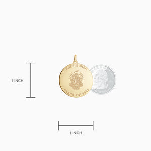 1 inch, 14k Yellow gold Custom Engraved Graduation Disc Charm Pendant - Size Detail