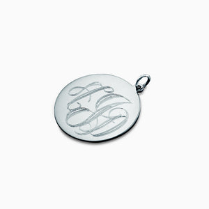 Engravable 7/8 inch 14k White Gold Interlocking-Script Monogram Disc Charm Necklace