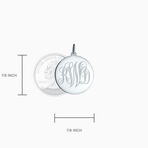 Engravable 7/8 inch 14k White Gold Interlocking-Script Monogram Disc Charm Necklace