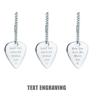 Text Engraved Mens Sterling Silver Guitar Pick Pendant w/ Bead Chain Extension