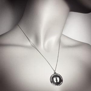 1 inch, Sterling Silver Custom Engraved Baby Footprint Charm Necklace - Fit
