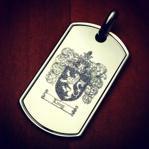 Men's Large Sterling Silver Dog Tag Custom Engraved with Family Crest