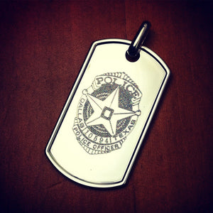 Men's Large Sterling Silver Dog Tag Engraved with Police Officer Badge Retired