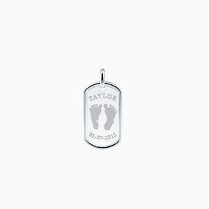 Men's Engraved Baby Footprint Sterling Silver Dog Tag Pendant - Medium