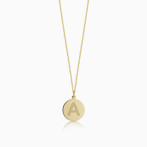1/2 inch, 14k Yellow Gold Etched Initial A Disc Charm Necklace