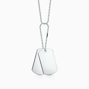 Men's Double Large Sterling Silver Flat Edge Dog Tag Slider Necklace w/ Ball Chain and Extension Loop (Engravable)