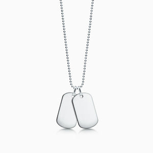 Men's Double 14k White Gold Flat Edge Dog Tag Necklace (Engravable)