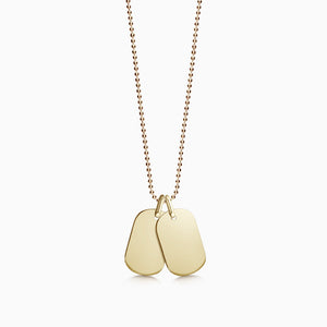 Engravable Women’s Flat-Edge 14k Yellow Gold Double Dog Tag Necklace with Ball Chain - Small - NYG1309232