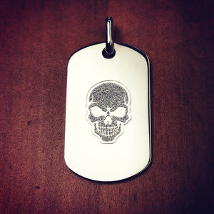 Engravable Men's Sterling Silver Flat Edge Double Dog Tag Necklace - Medium - NSL060801 - Custom Engraved with a Skull Logo