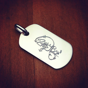 Men's Engravable Sterling Silver Flat Edge Dog Tag - PSL060801 - Engraved with graffiti artwork