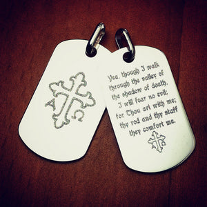 Men's Double 14k White Gold Flat Edge Dog Tag Necklace w/ Ball Chain - Medium (Engravable)